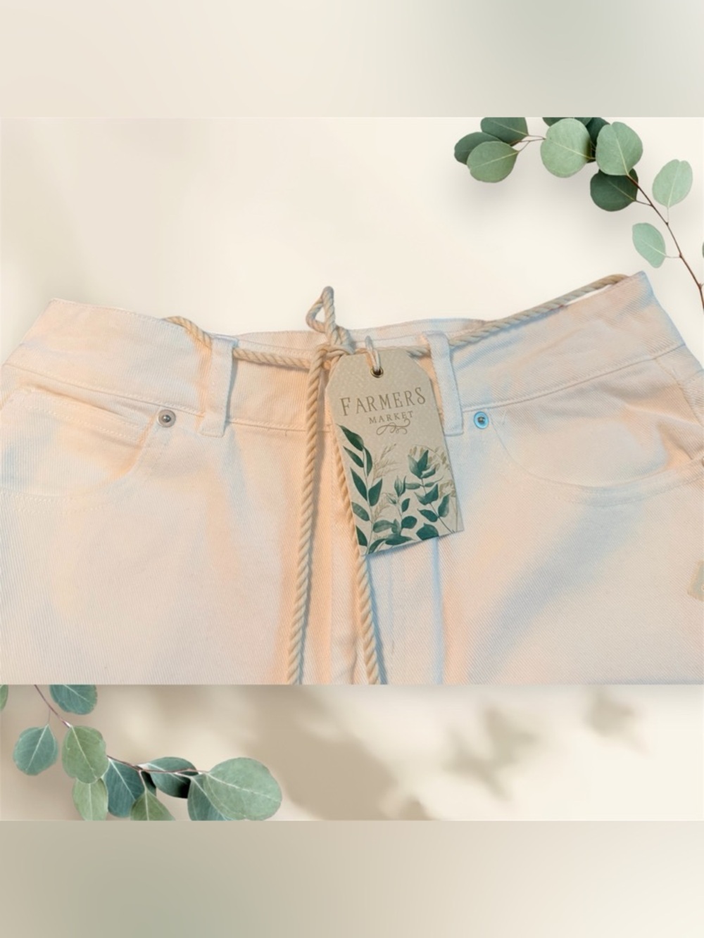 NWT Farmers Market Embroidered Off White High Rise Shorts w/Tassel Belt Sz 10 - Picture 3 of 7